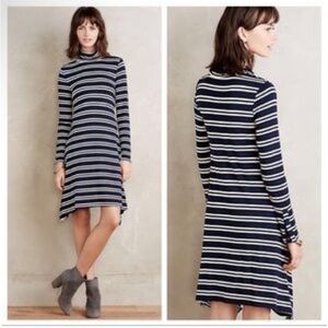 Anthropologie | Maeve Turtleneck Navy Stripe Swing Soft Stretch Dress